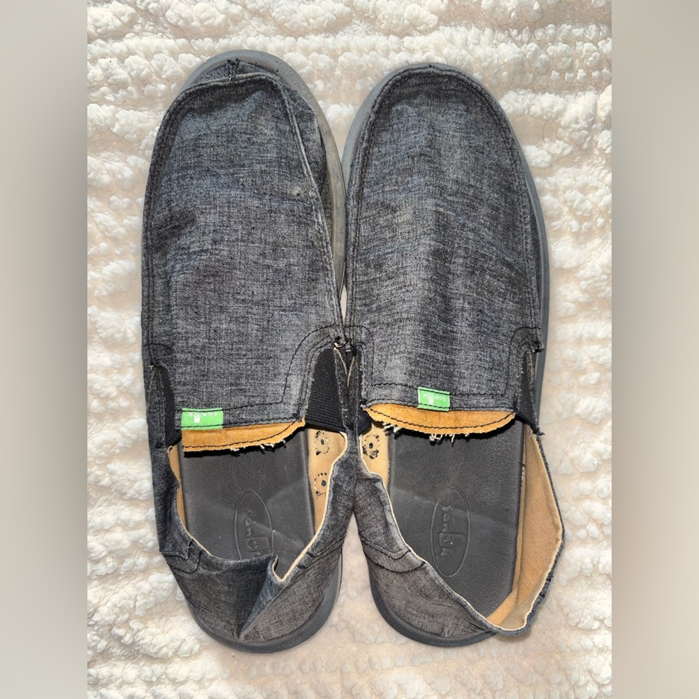 Sanuk Men's Charcoal Gray Slip-On Canvas Loafers Sz 12